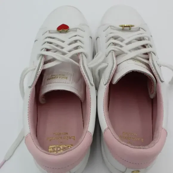 Kate Spade Keds Leather Sneakers Women 8 White Pink Heart Lips Charm Valentines - Picture 4 of 12